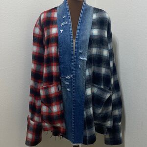 Greg Lauren Men's Black/Red Kimono Shirt Wool Blend Size Large (3)